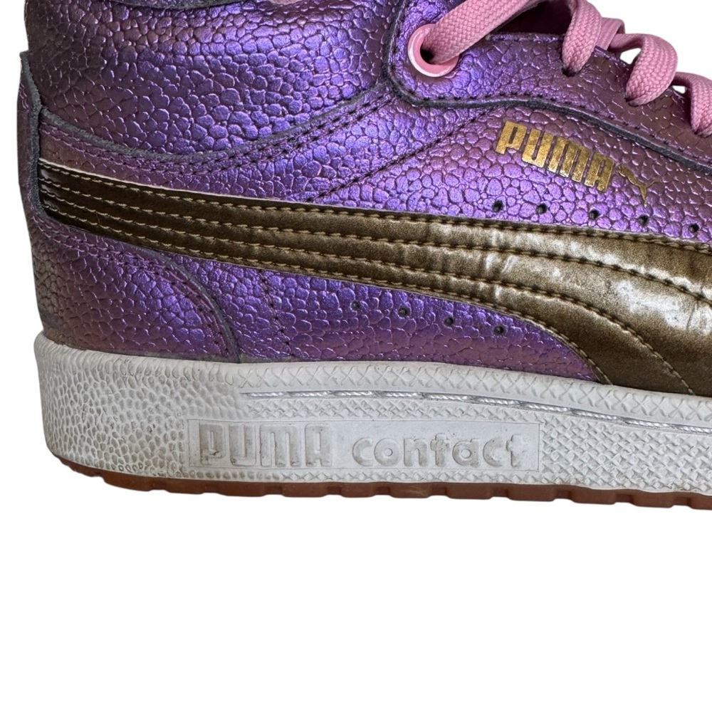 Puma Purple Metallic High-Top Sneakers with Pink Laces and Gold Stripe - Picture 6 of 9